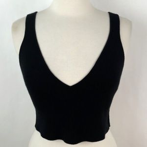 Banana Republic Ribbed Sweater Bralette Black Soft Cropped V-neck Tank